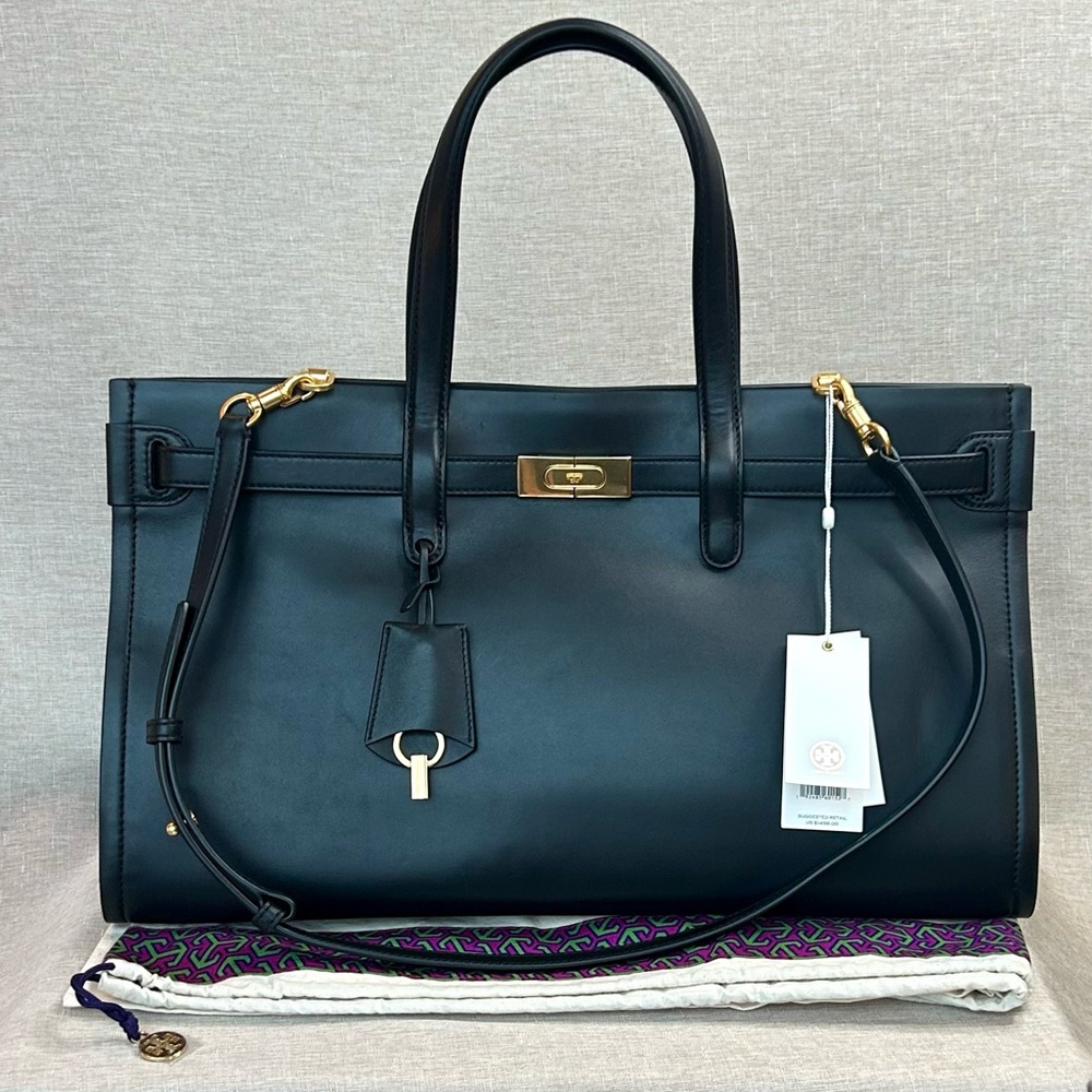 NWT Rare Tory Burch Lee Radziwill Large Black Leather Travel Tote Bag – Unisex